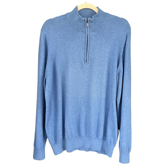 L.L. Bean Mens 1/4 Zip Pullover Sweater Cotton Cashmere Blend Blue Large - Picture 1 of 5